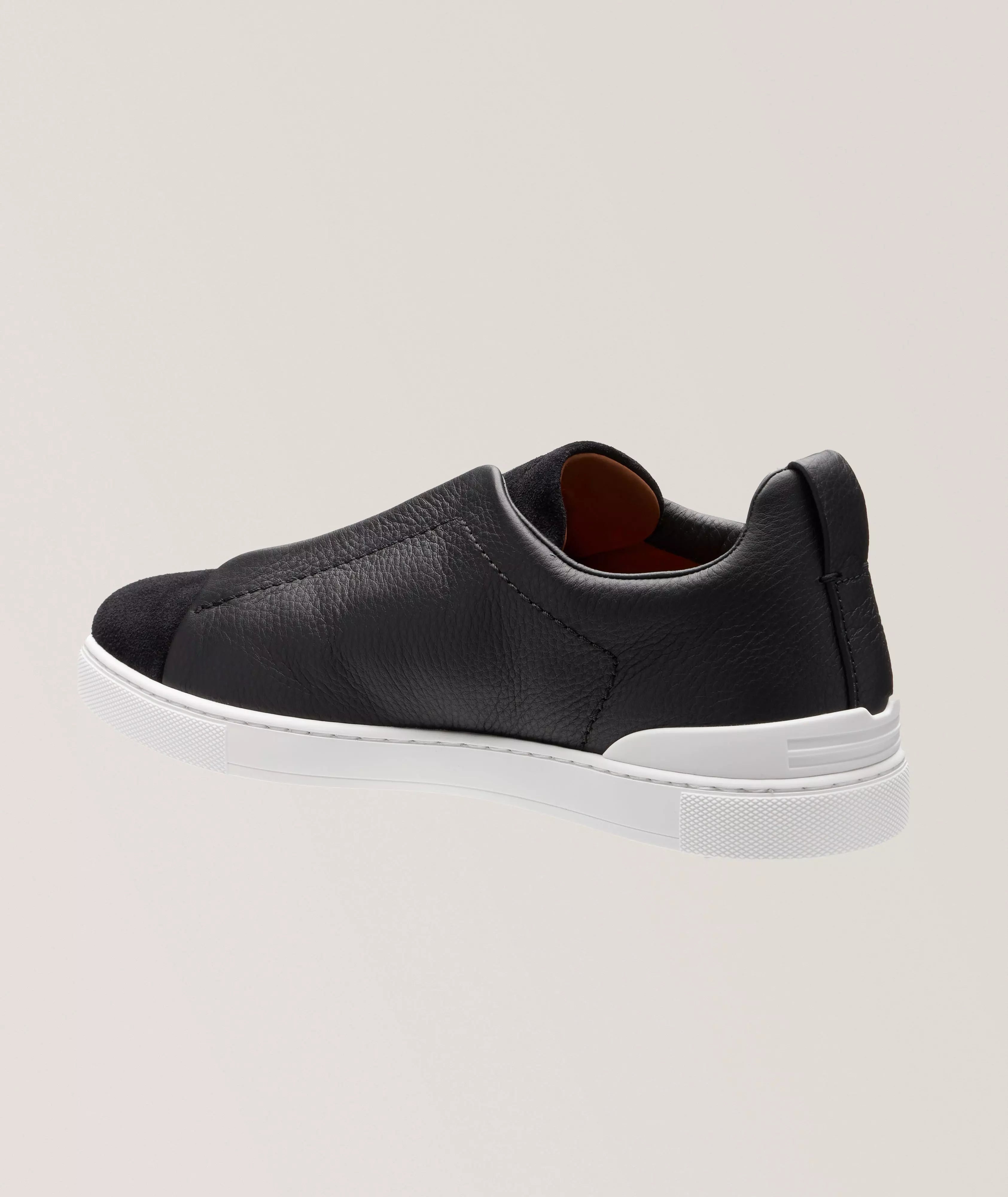 Zegna Black Leather and chamois Canvas Triple Stitch