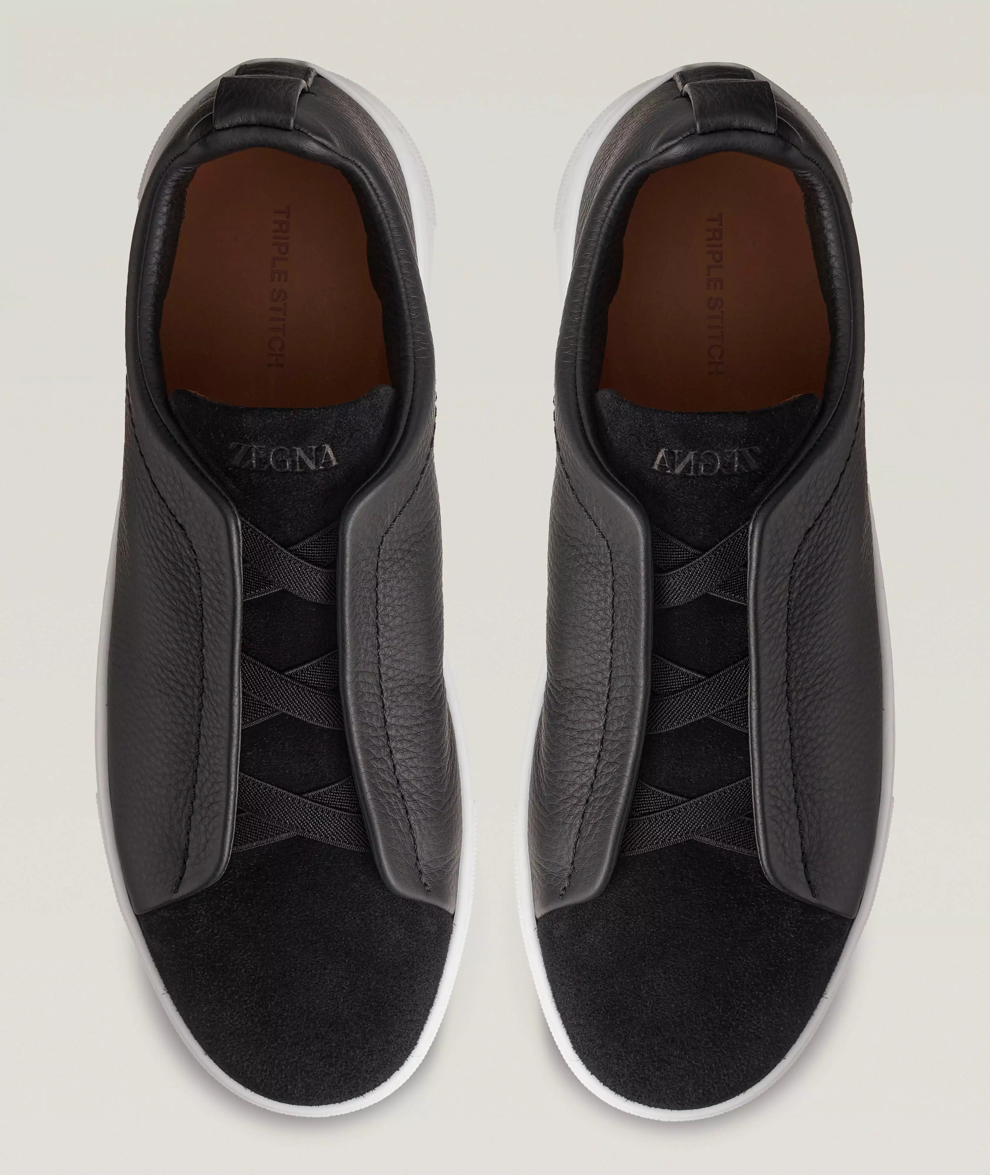 Zegna Black Leather and chamois Canvas Triple Stitch