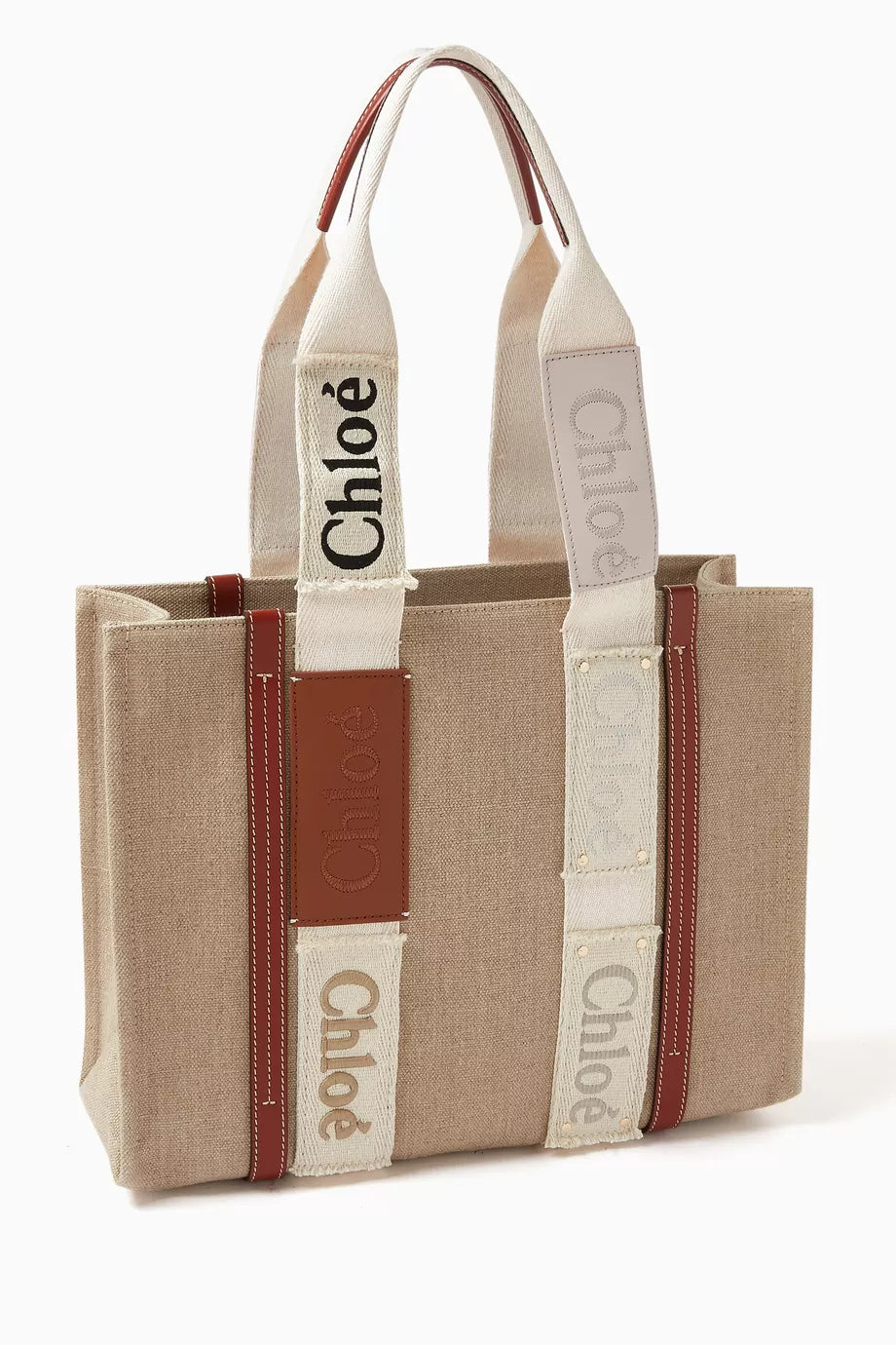 Chloe Medium Woody Tote Bag in Linen Canvas