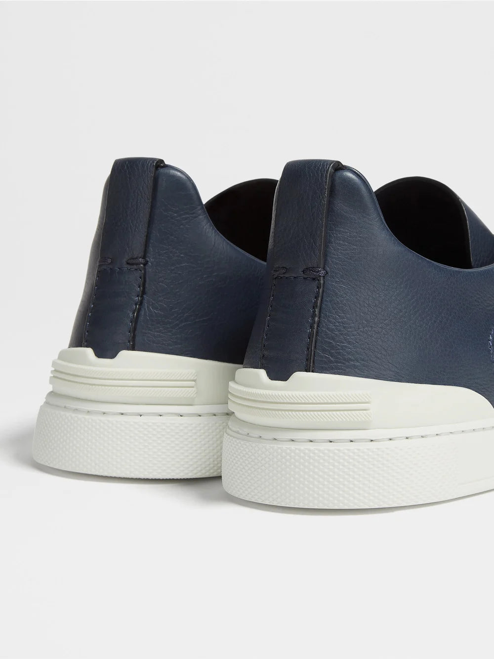 Zegna Navy Canvas Triple Stitch Leather