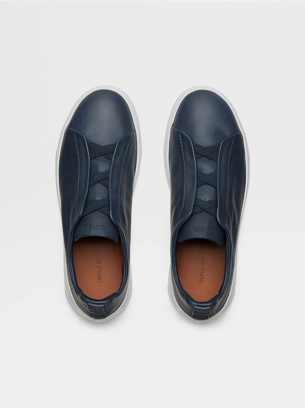 Zegna Navy Canvas Triple Stitch Leather