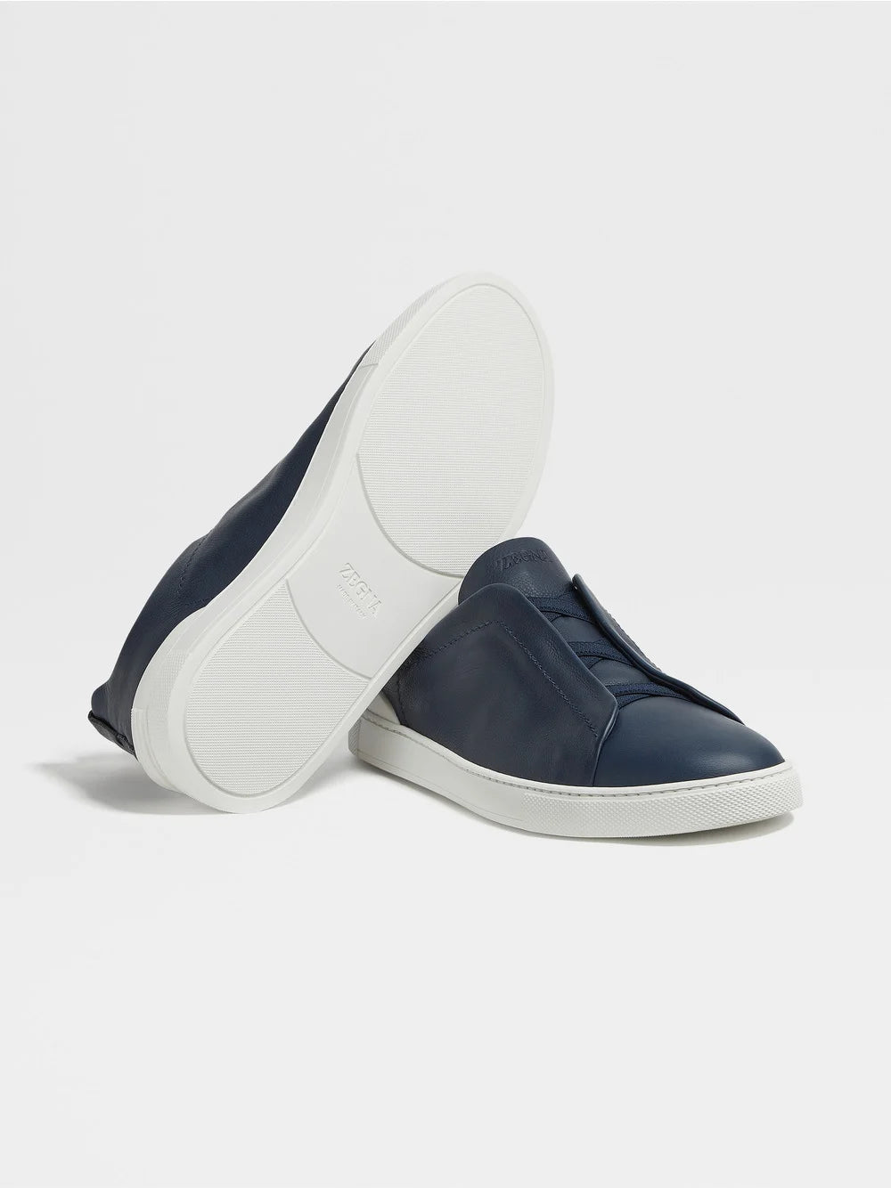 Zegna Navy Canvas Triple Stitch Leather