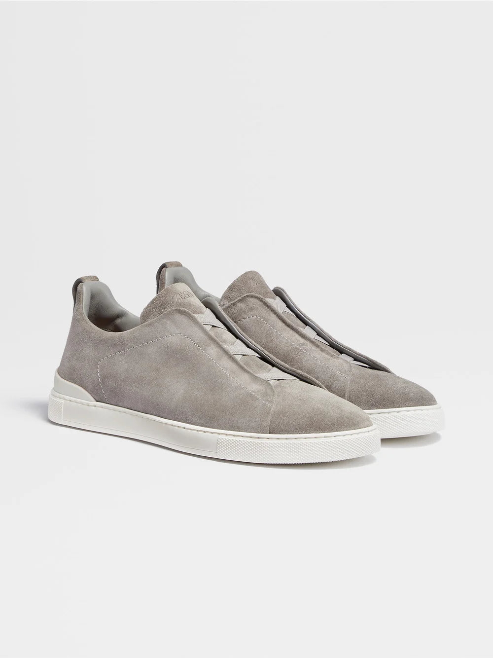 Zegna Grey Mélange Suede Triple Stitch Sneakers