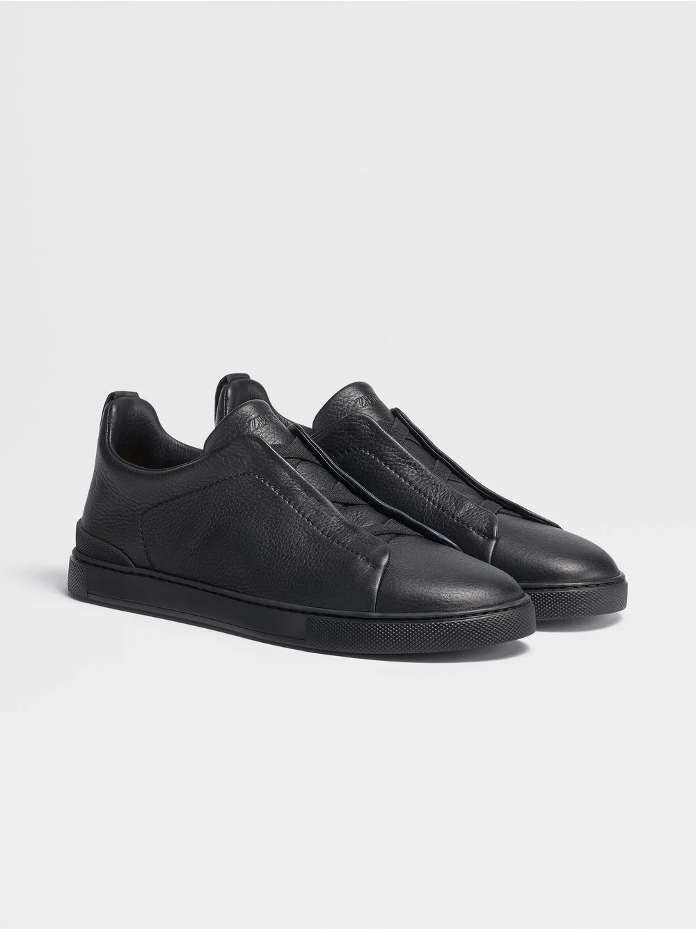 Zegna Full Black Canvas Triple Stitch Leather