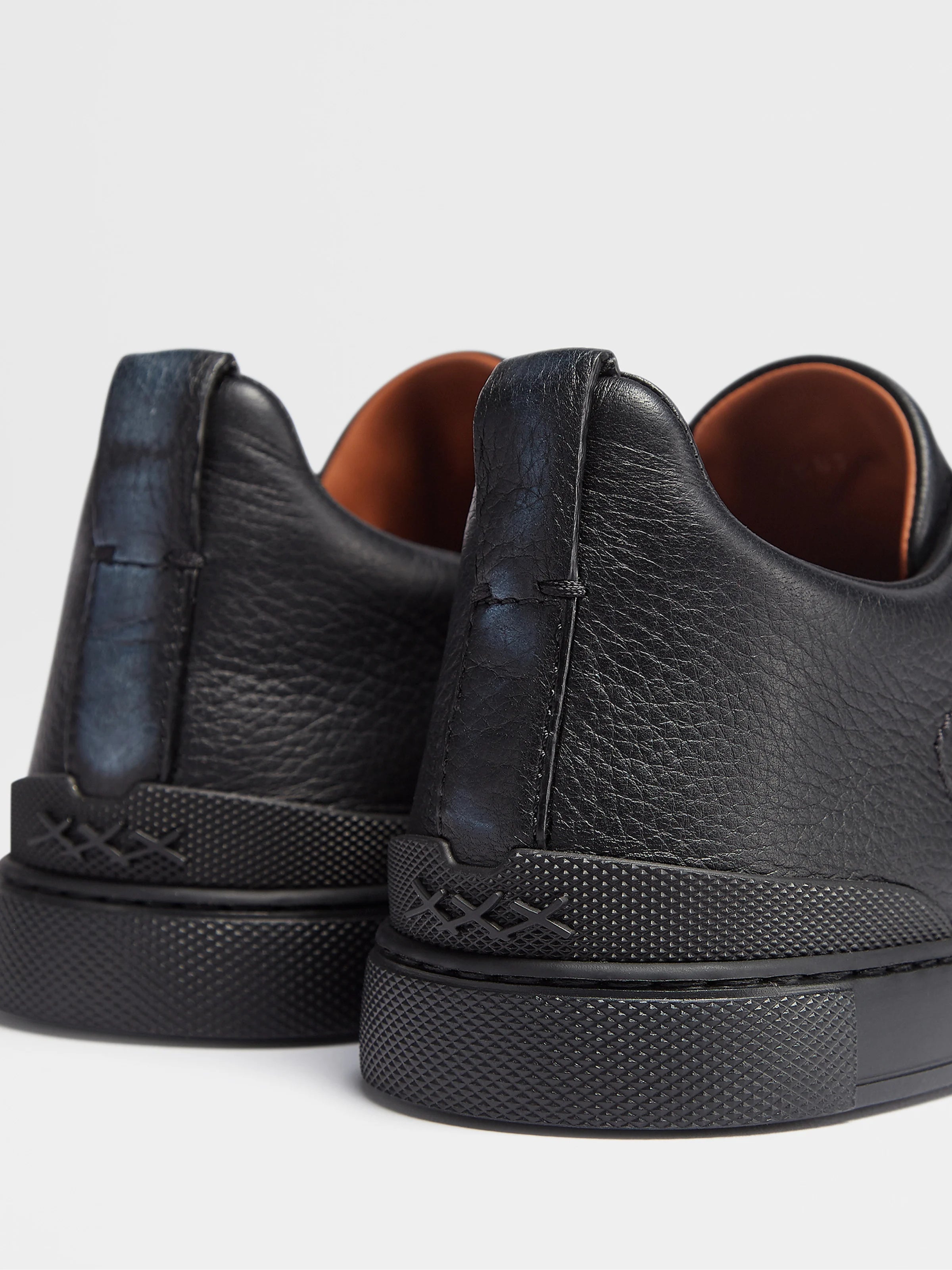Zegna Full Black Canvas Triple Stitch Leather