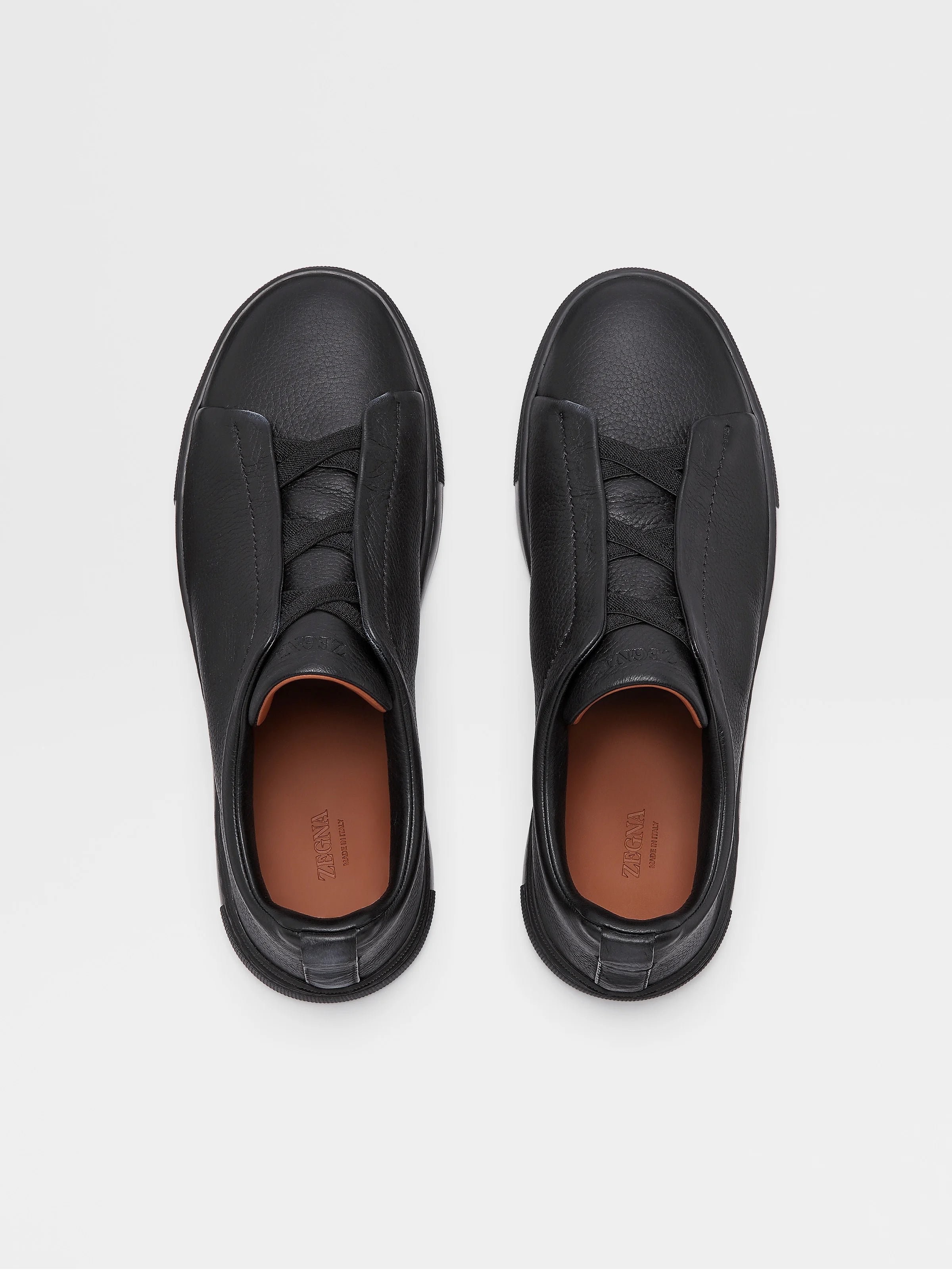 Zegna Full Black Canvas Triple Stitch Leather