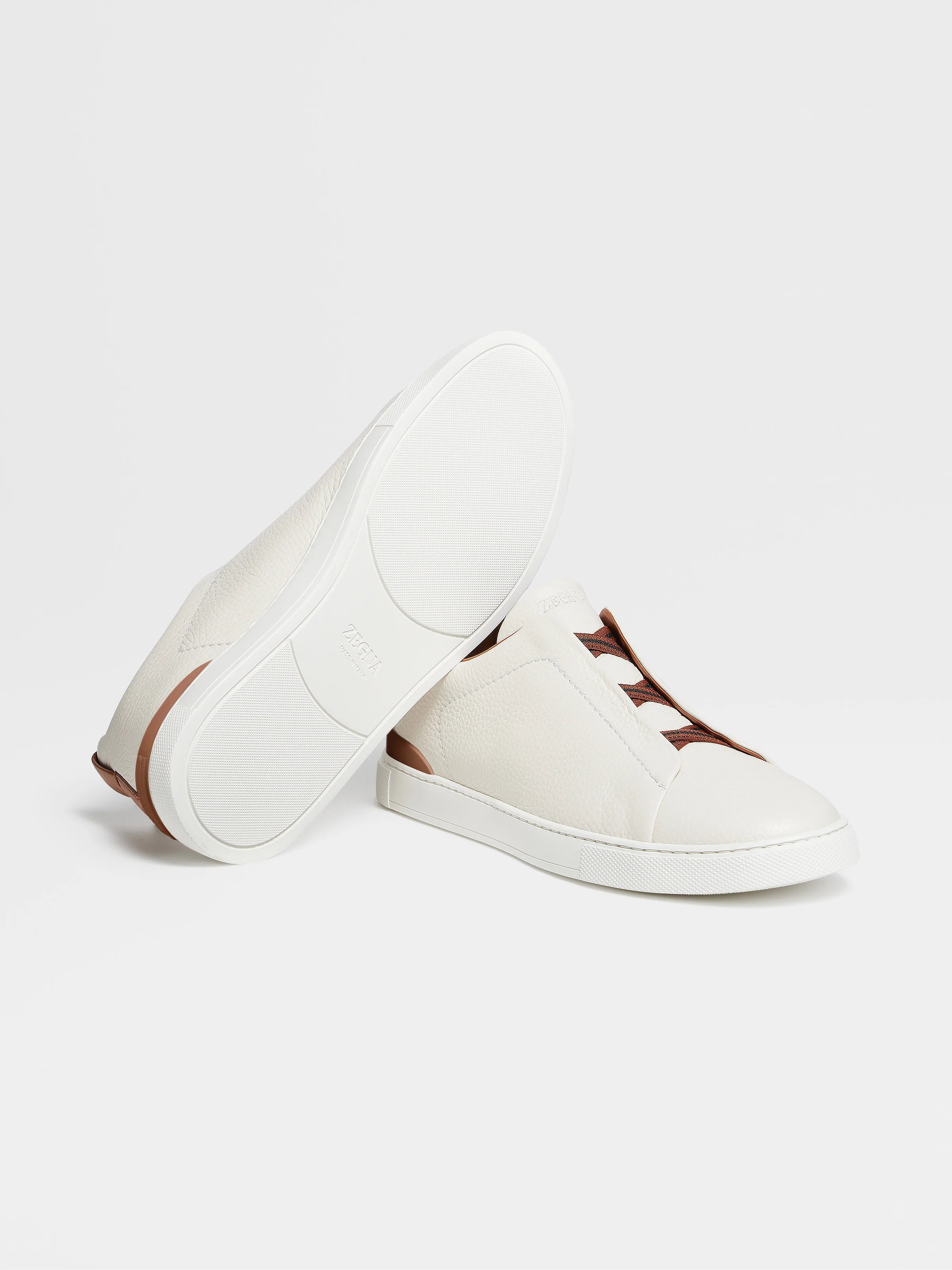 Zegna Off White Deerskin Triple Stitch Sneakers