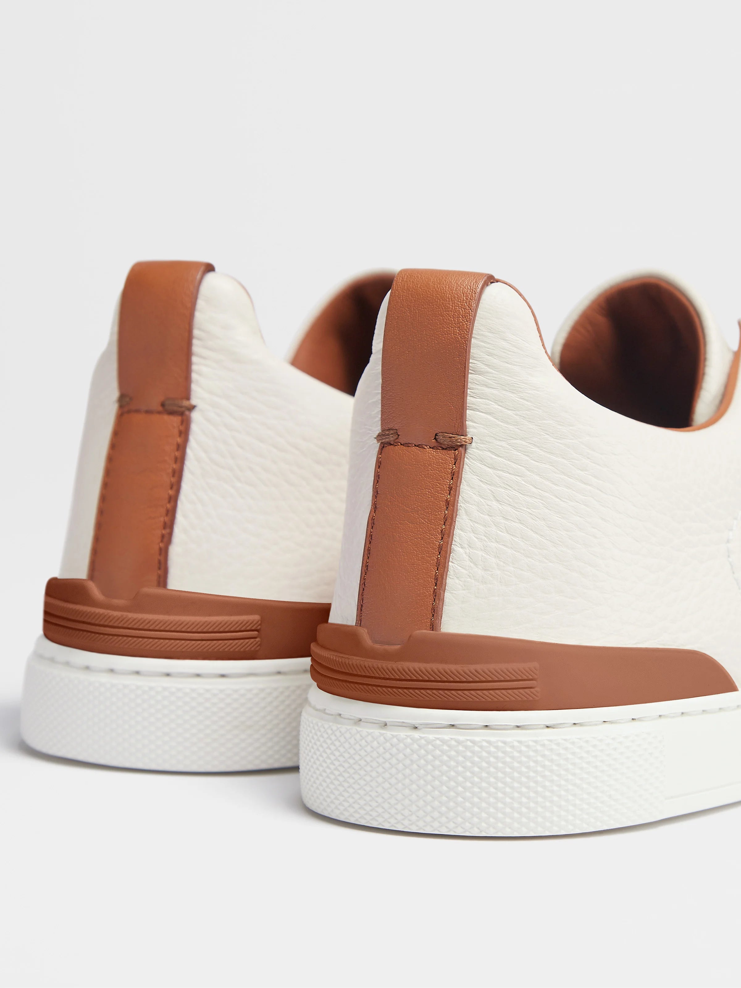 Zegna Off White Deerskin Triple Stitch Sneakers