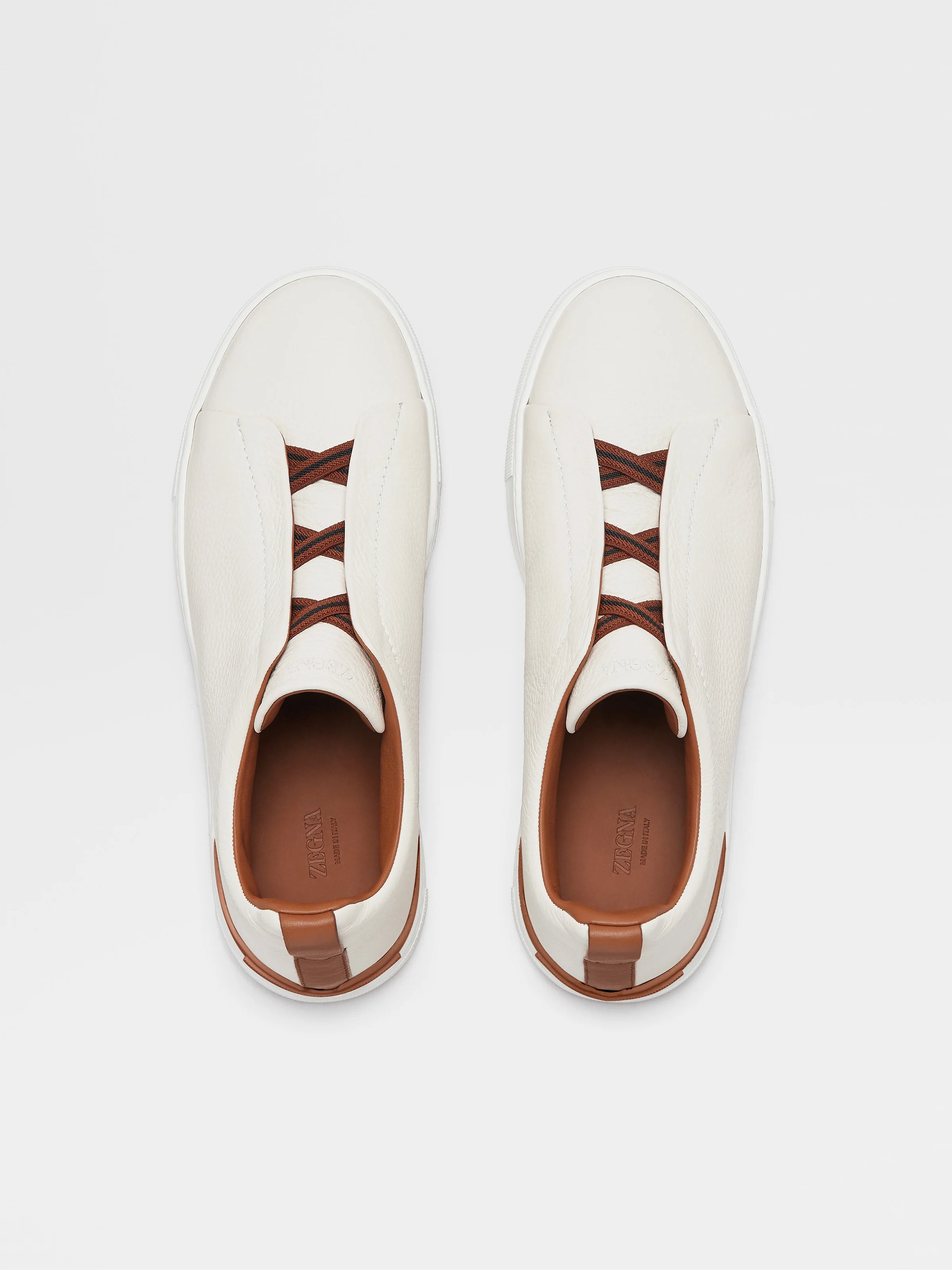 Zegna Off White Deerskin Triple Stitch Sneakers