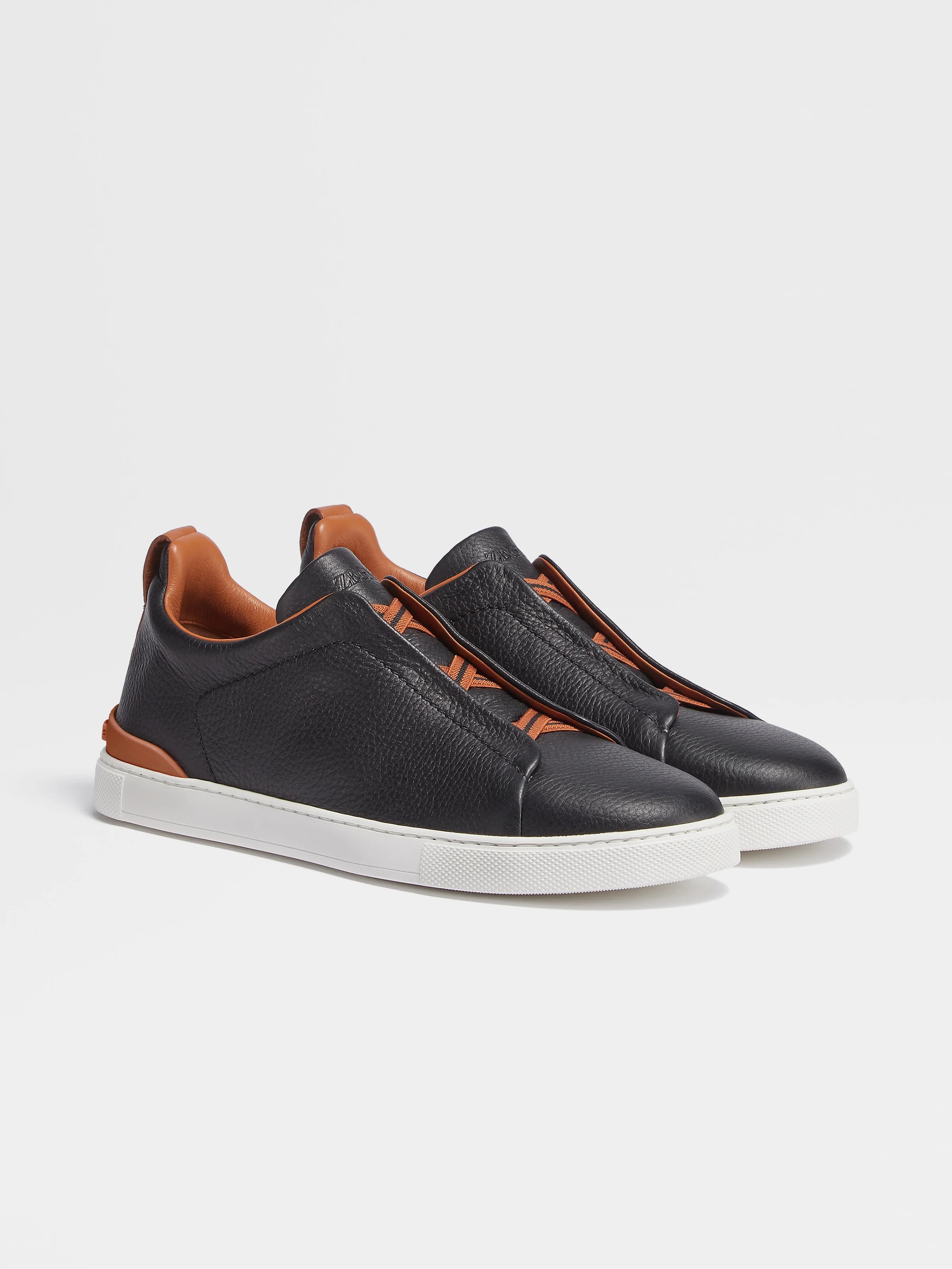 Zegna Black Deerskin Triple Stitch Sneakers