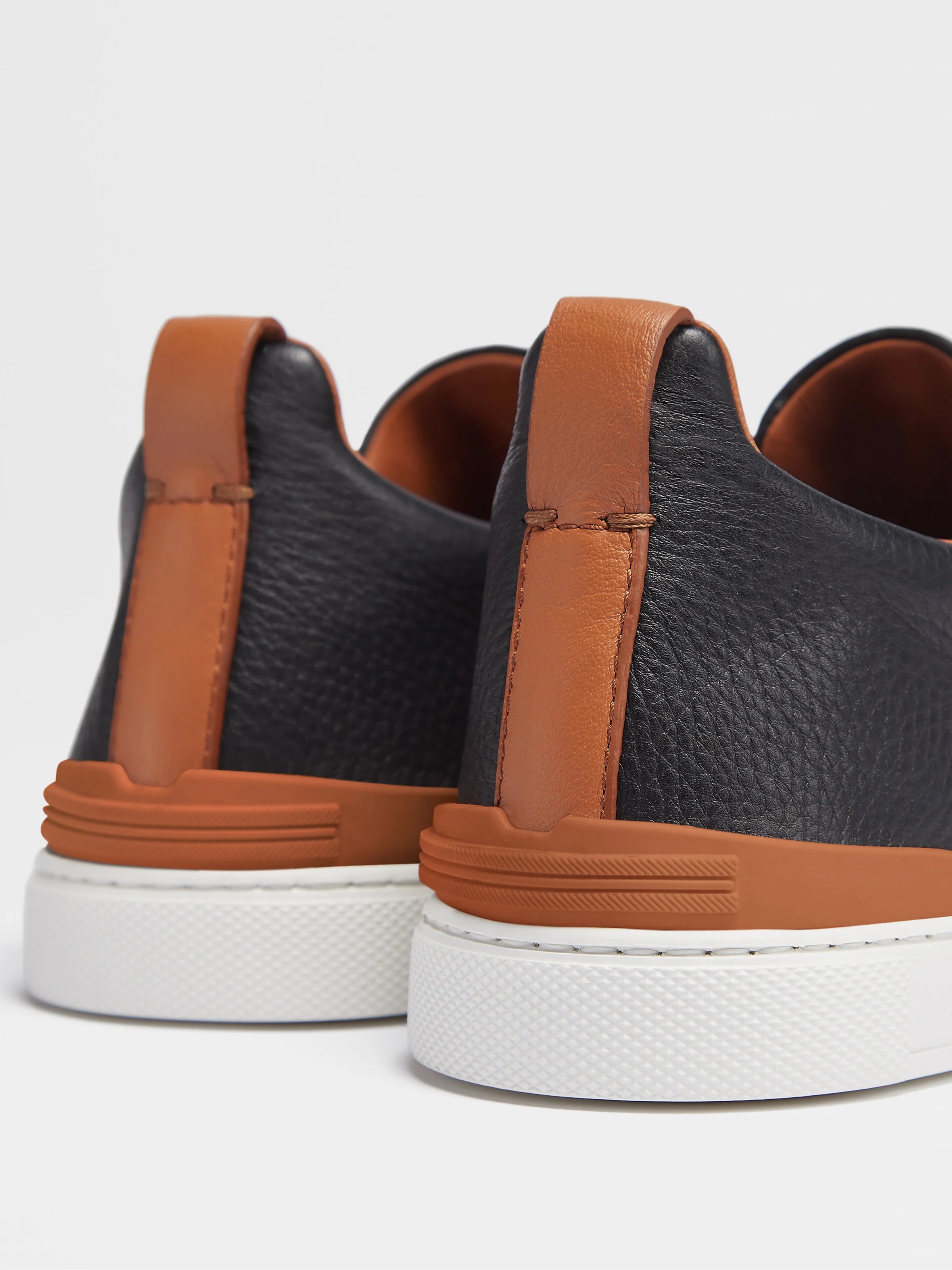 Zegna Black Deerskin Triple Stitch Sneakers