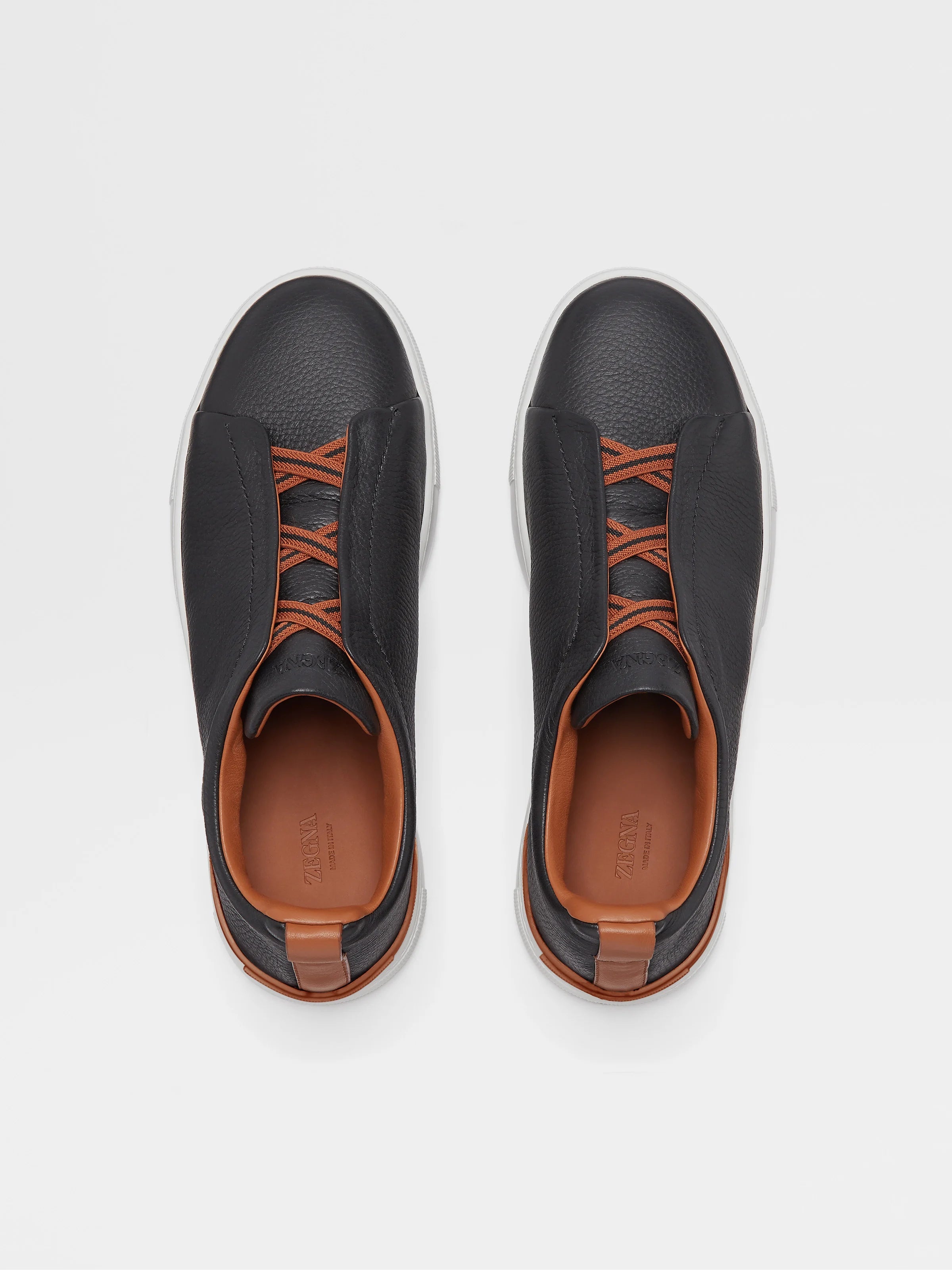 Zegna Black Deerskin Triple Stitch Sneakers