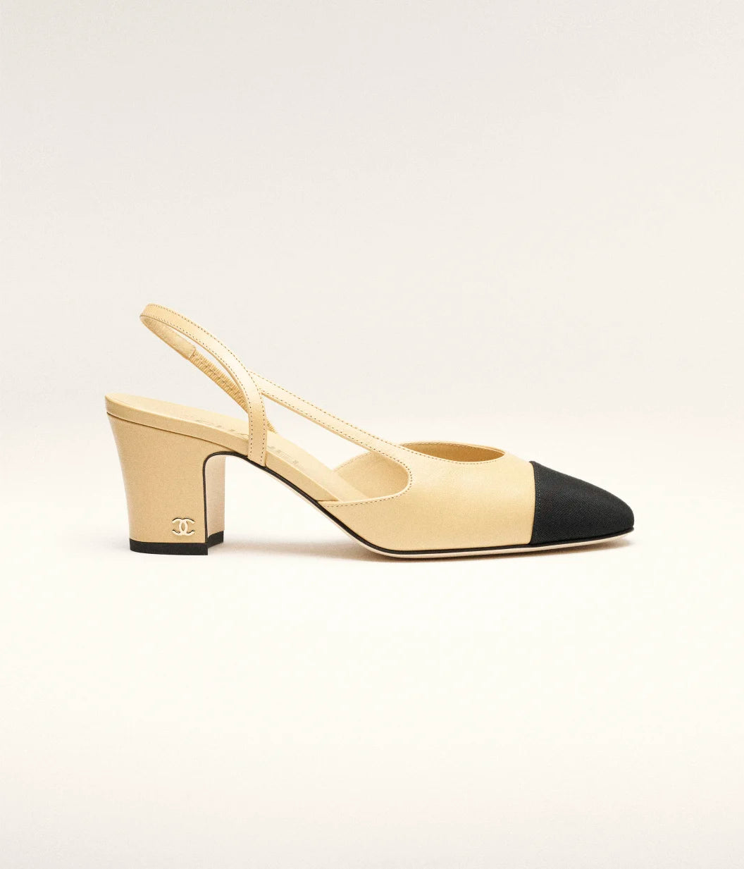 Chanel Heels Leather And Fabric Beige and Black
