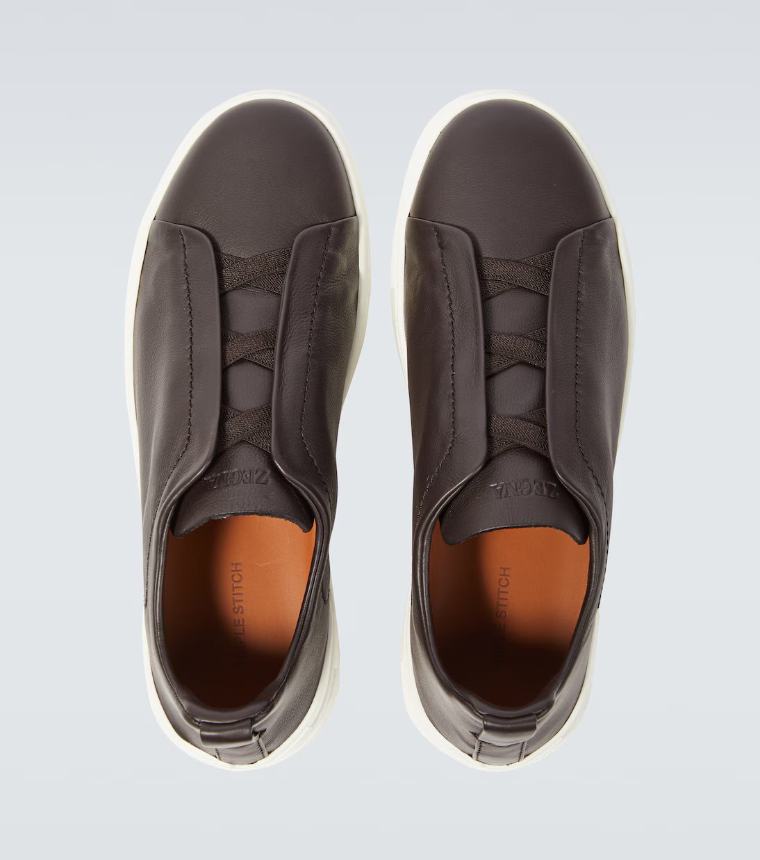 Zegna Brown Canvas Triple Stitch Leather