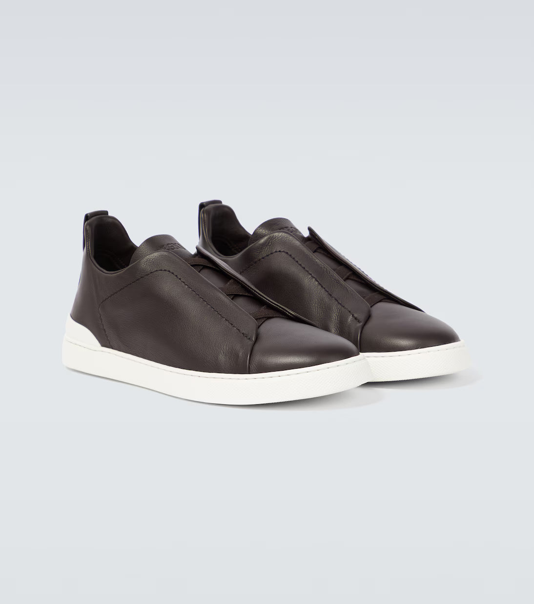 Zegna Brown Canvas Triple Stitch Leather