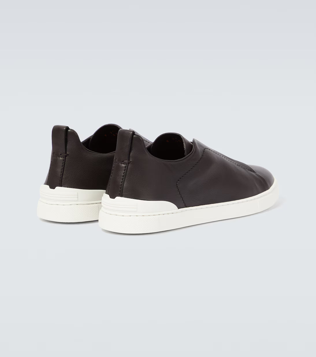 Zegna Brown Canvas Triple Stitch Leather