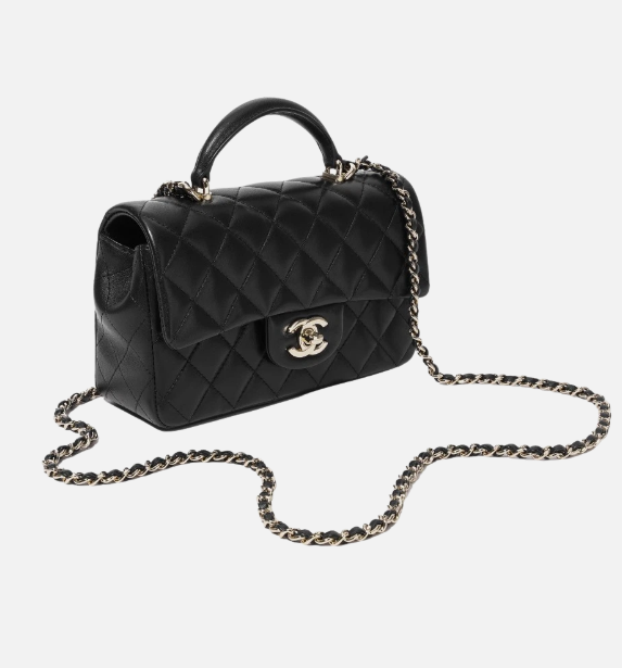 Chanel Mini Flap Bag with Top Handle Lambskin & Gold Black