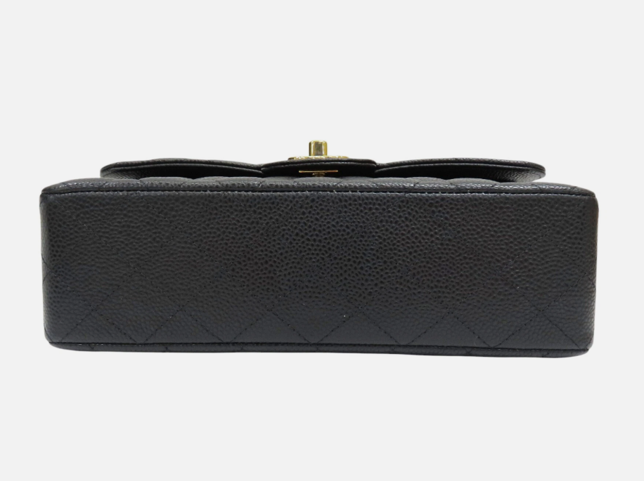 CHANEL Classic Flap Shoulder Handbag Black Quilted Grained Calfskin Leather