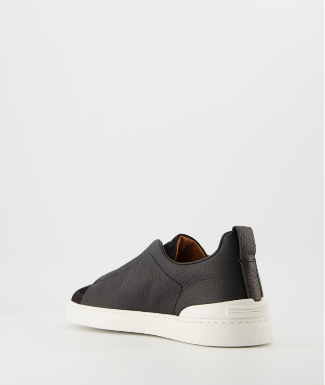 Zegna Black Leather and chamois Canvas Triple Stitch