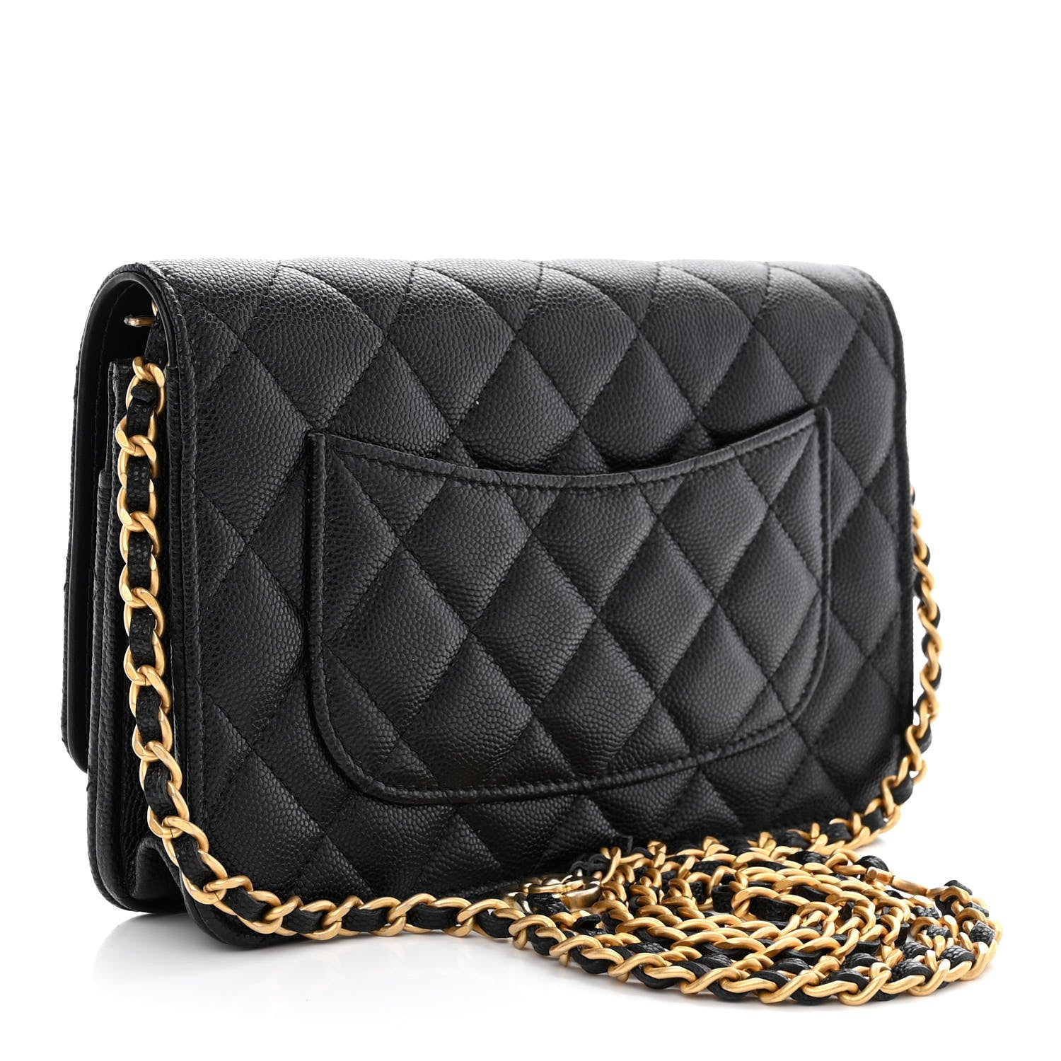 Chanel Caviar Quilted Camellia Wallet On Chain WOC Black
