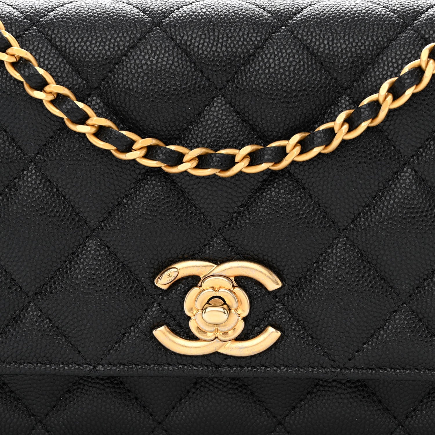 Chanel Caviar Quilted Camellia Wallet On Chain WOC Black