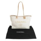 CHANEL Deauville MM Tote Cotton canvas & Leather, White & Beige