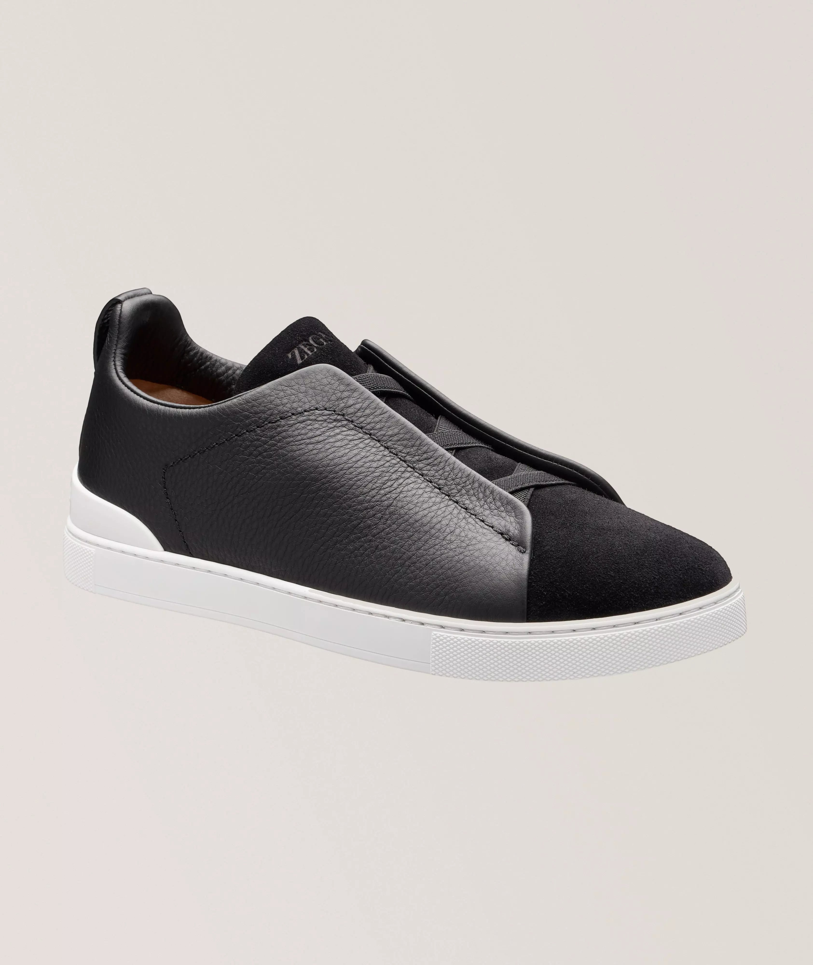 Zegna Black Leather and chamois Canvas Triple Stitch