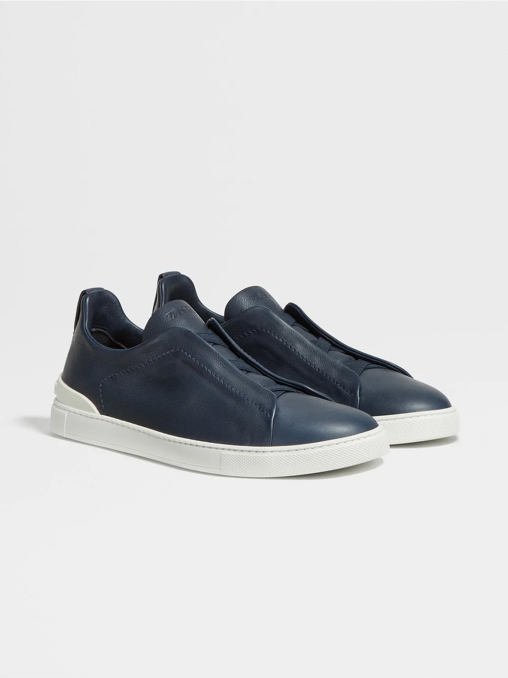 Zegna Navy Canvas Triple Stitch Leather