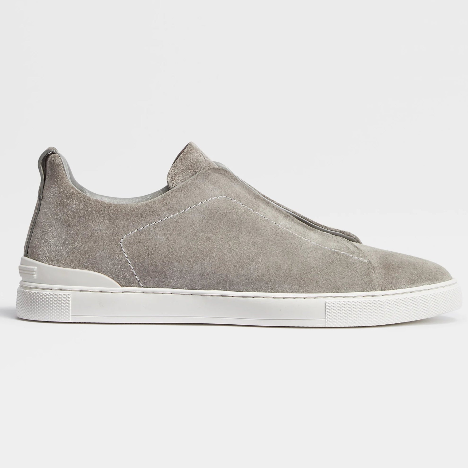 Zegna Grey Mélange Suede Triple Stitch Sneakers