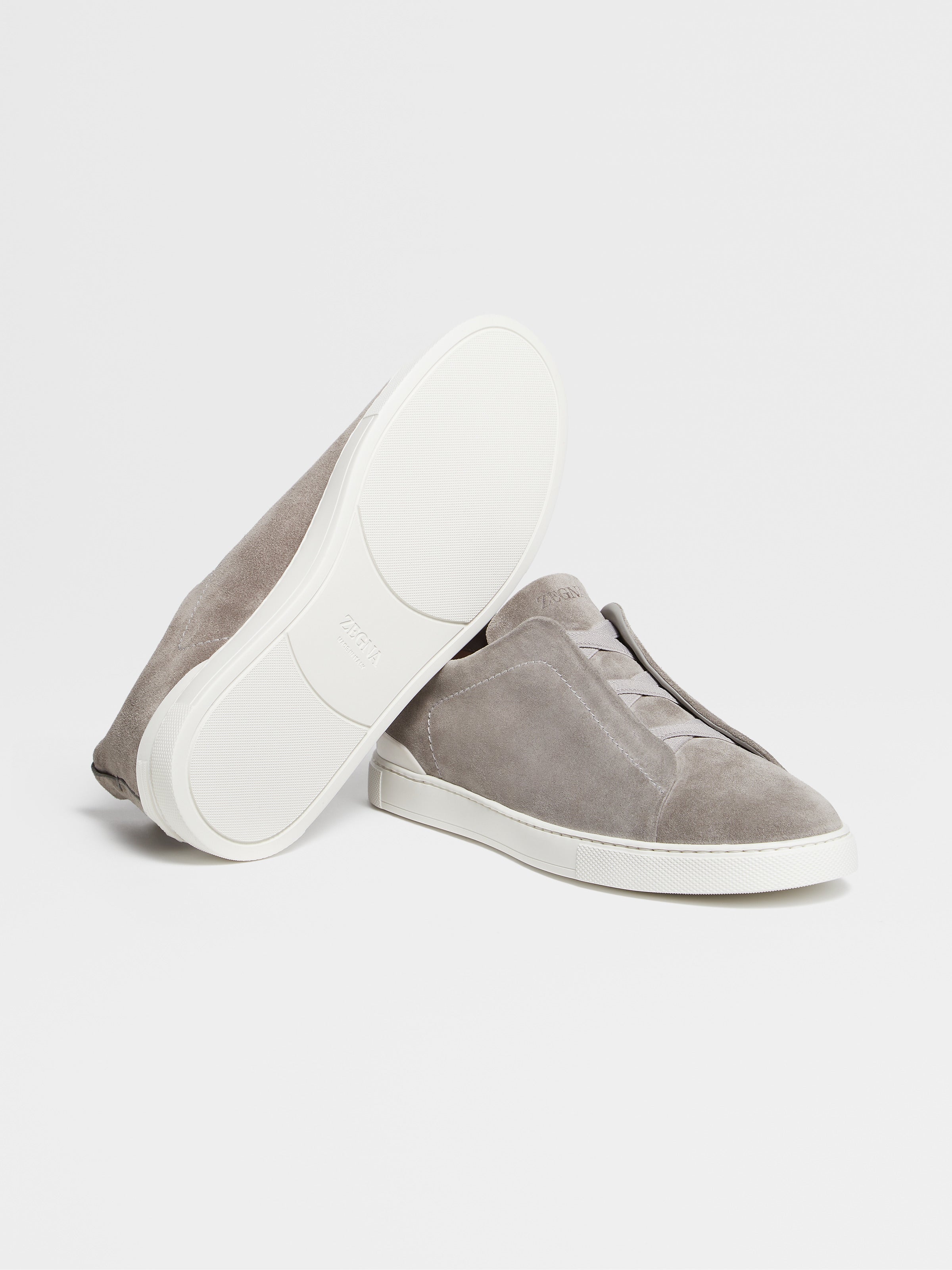 Zegna Grey Mélange Suede Triple Stitch Sneakers