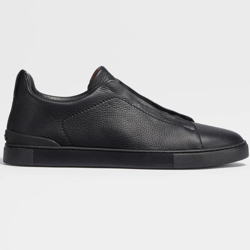 Zegna Full Black Canvas Triple Stitch Leather