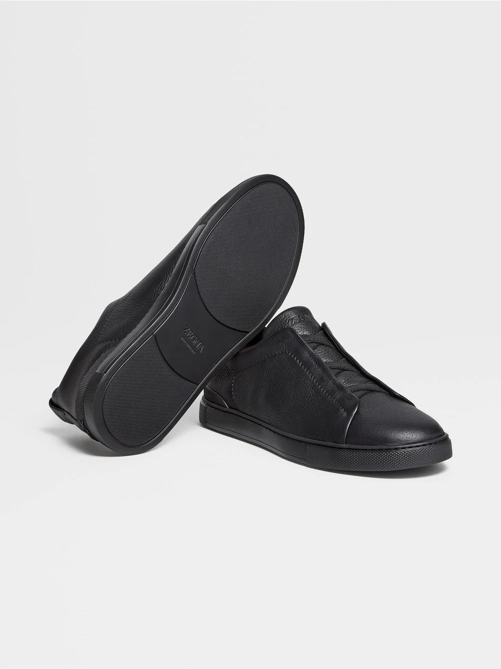 Zegna Full Black Canvas Triple Stitch Leather