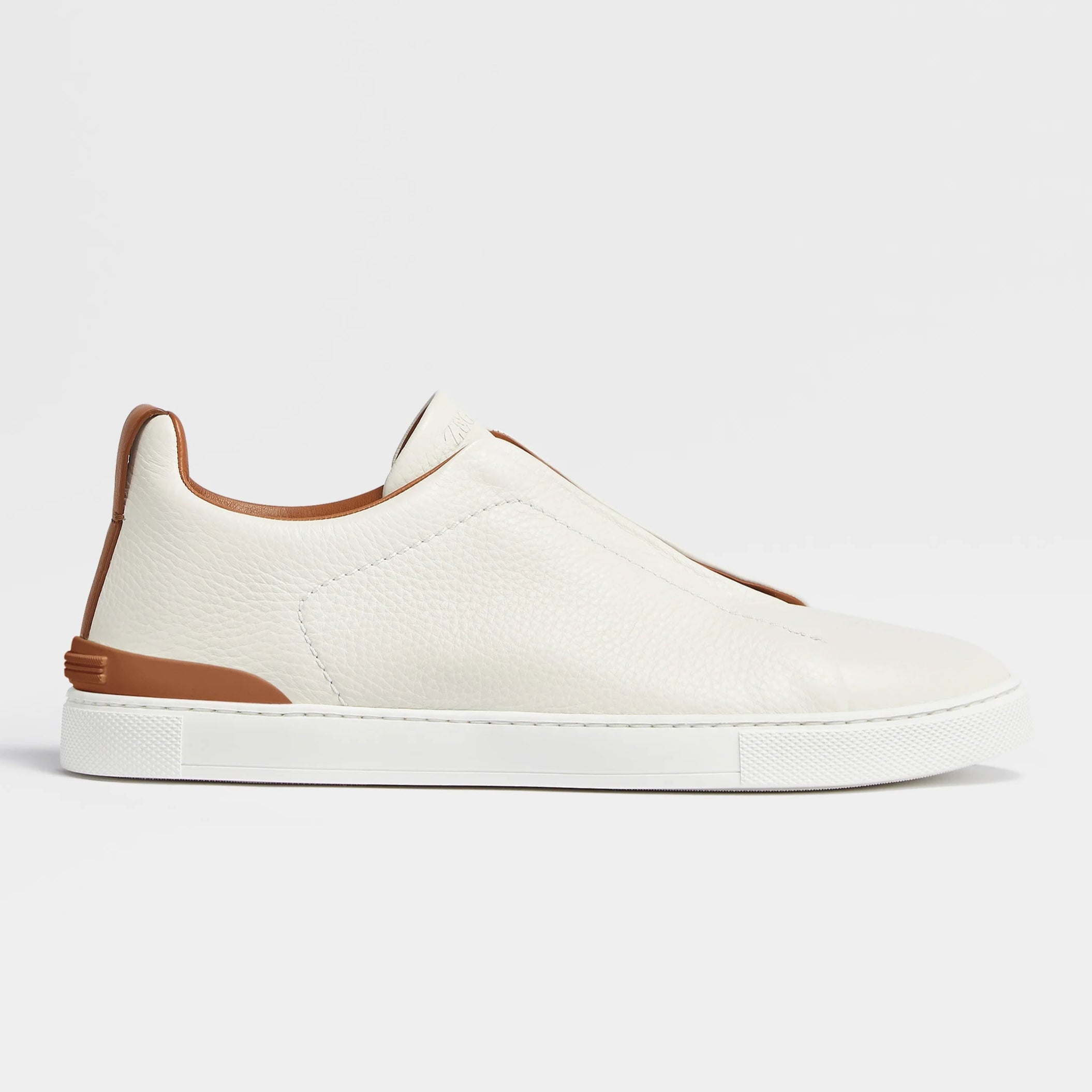 Zegna Off White Deerskin Triple Stitch Sneakers