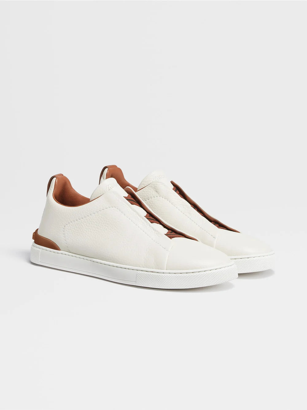 Zegna Off White Deerskin Triple Stitch Sneakers