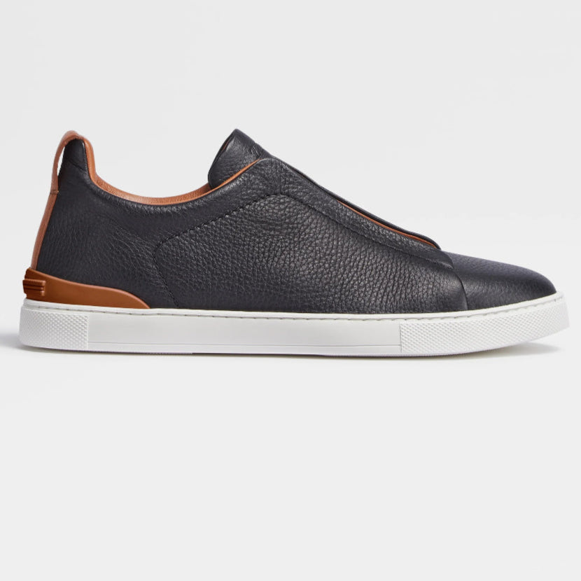 Zegna Black Deerskin Triple Stitch Sneakers
