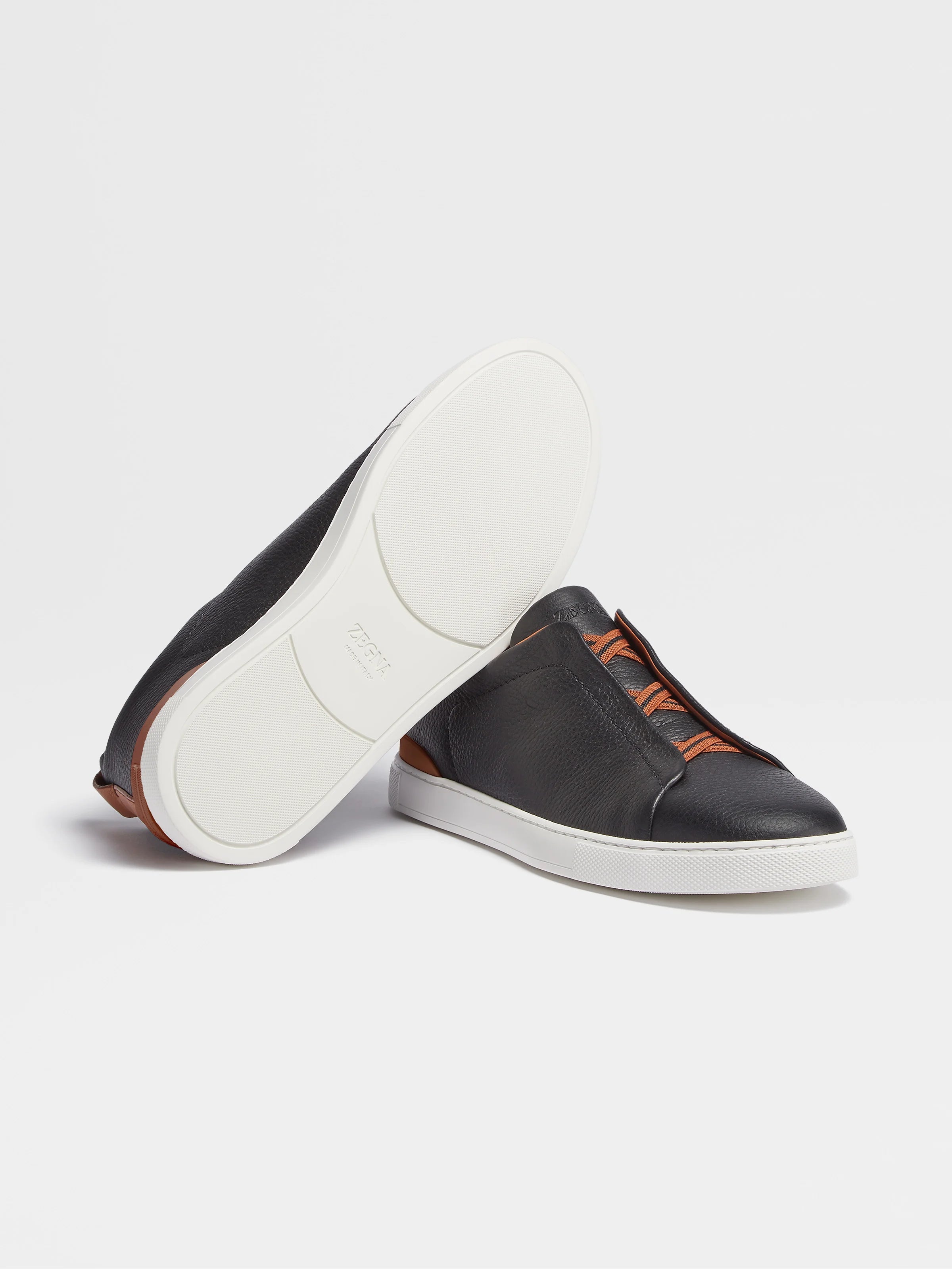 Zegna Black Deerskin Triple Stitch Sneakers