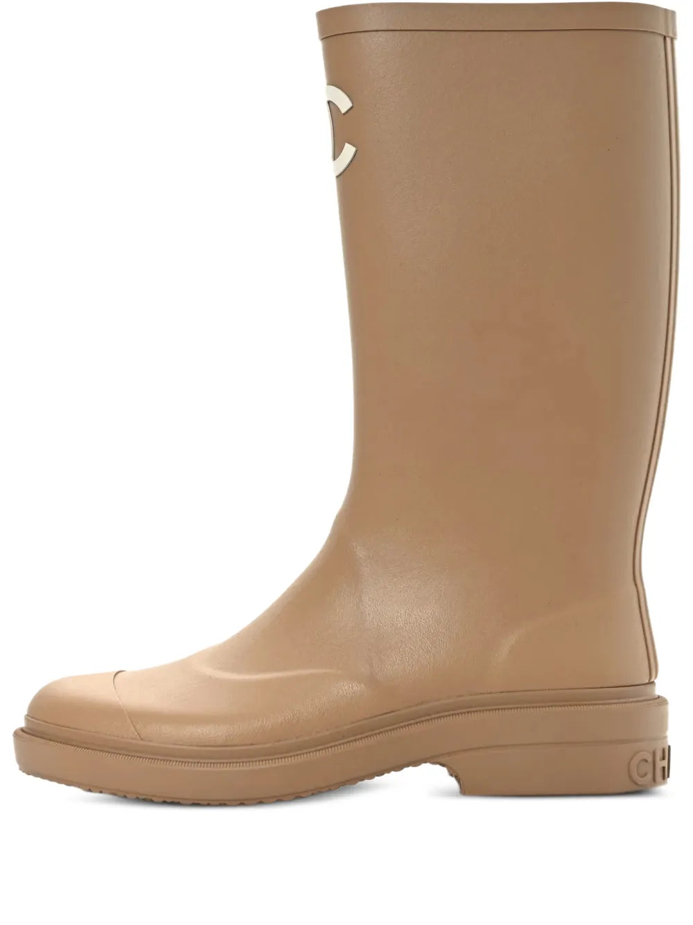 Chanel Wellington Rain Boots Rubber Beige