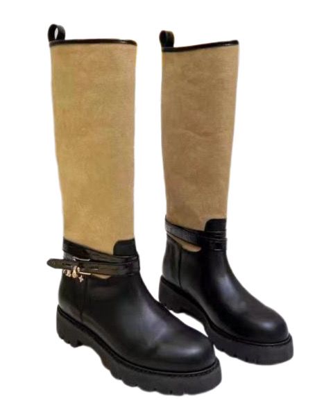 Louis Vuitton  Canvas Calfskin Territory Flat High Ranger Boots