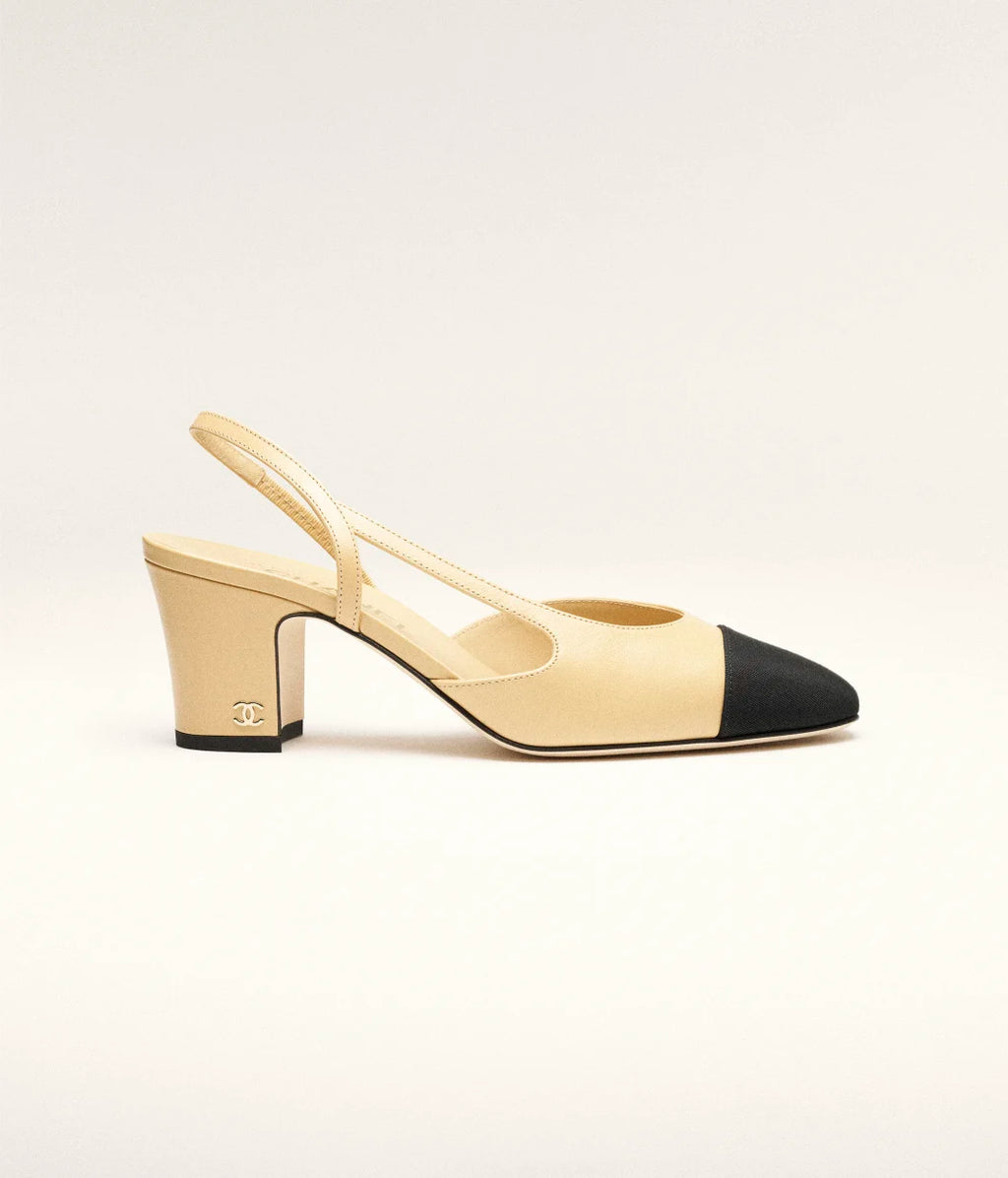 Chanel Heels Leather And Fabric Beige and Black
