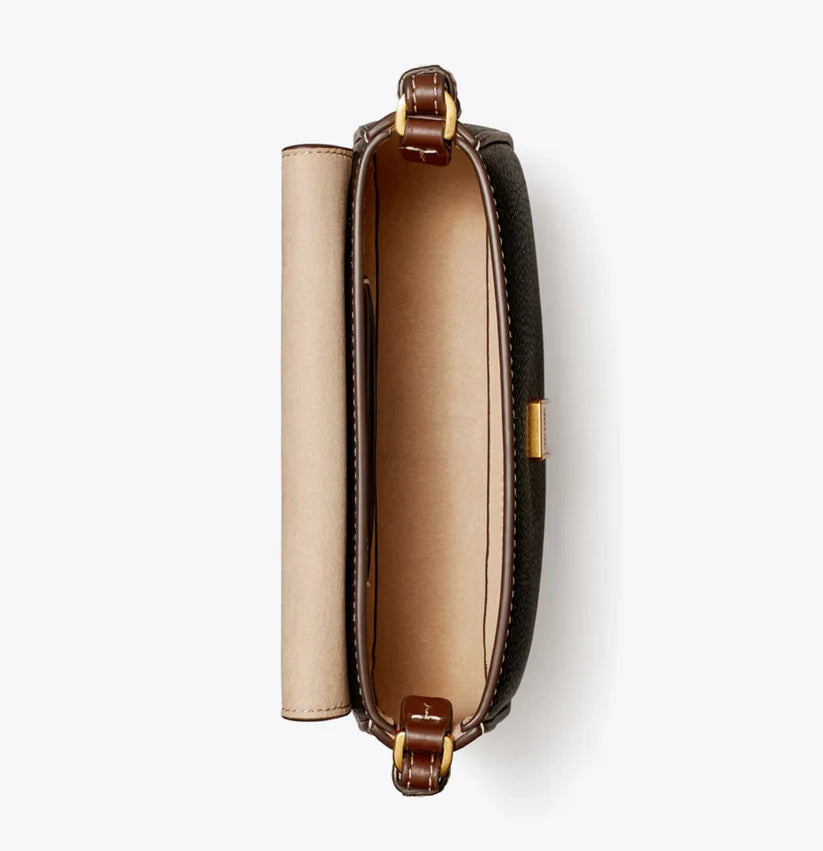 Tory Burch Mini Leather Flap ShoulderCrossbody Bag In GoldBlack Multi
