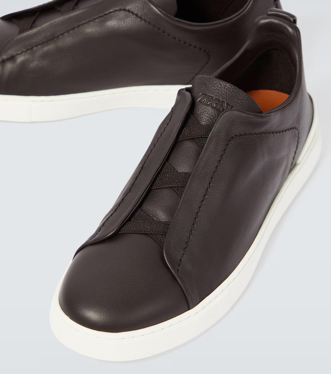 Zegna Brown Canvas Triple Stitch Leather