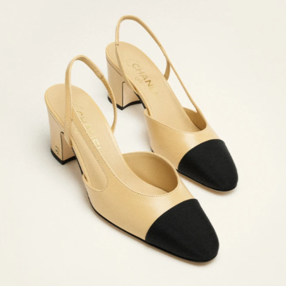 Chanel Heels Leather And Fabric Beige and Black