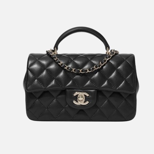 Chanel Mini Flap Bag with Top Handle Lambskin & Gold Black
