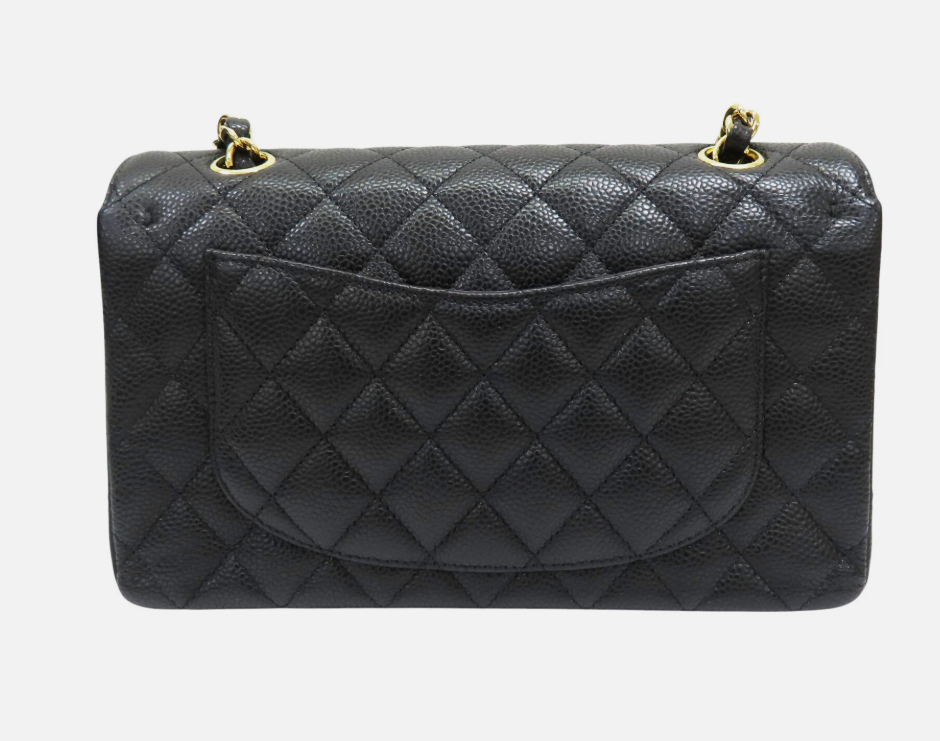 CHANEL Classic Flap Shoulder Handbag Black Quilted Grained Calfskin Leather