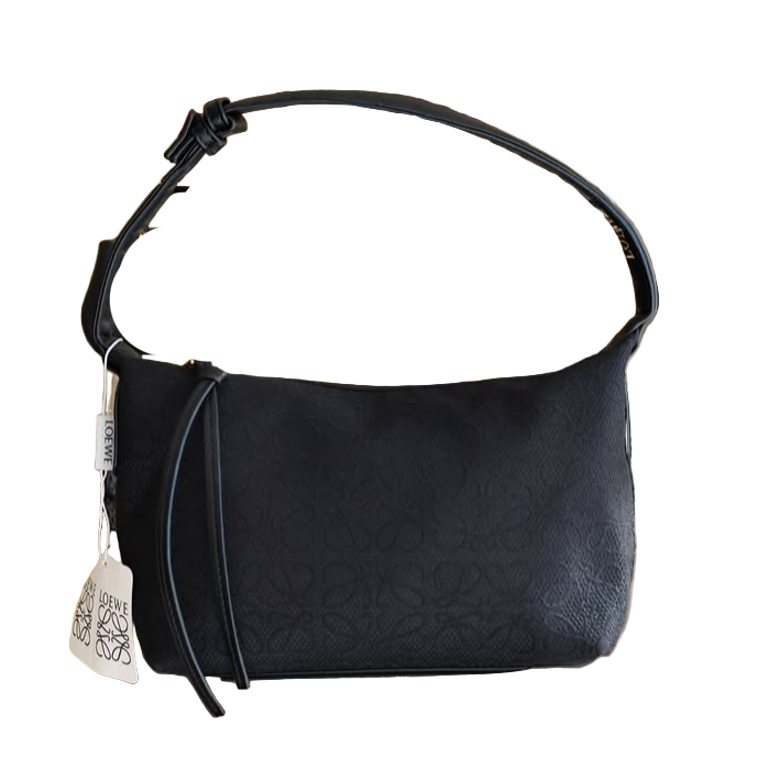 Loewe Cubi Anagram Jacquard Canvas and Leather Shoulder Bag