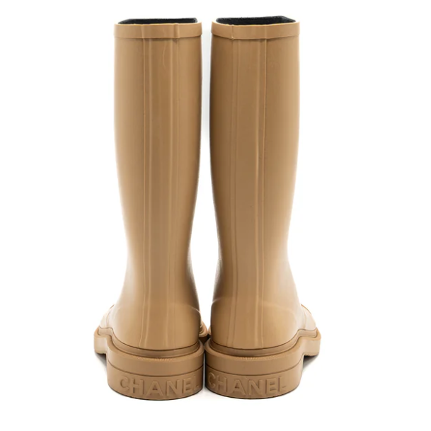 Chanel Wellington Rain Boots Rubber Beige