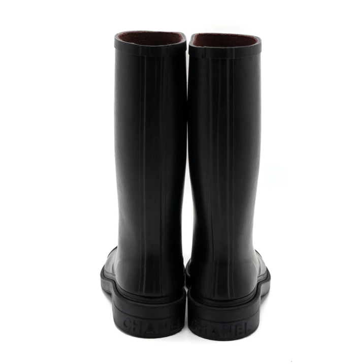 CHANEL  CC Rubber Rain Boots Black