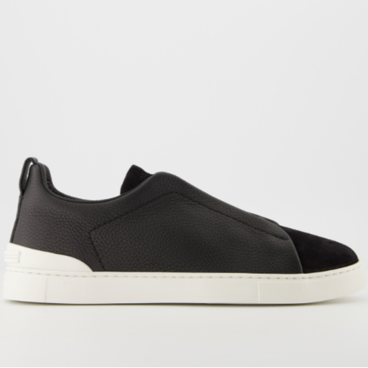 Zegna Black Leather and chamois Canvas Triple Stitch
