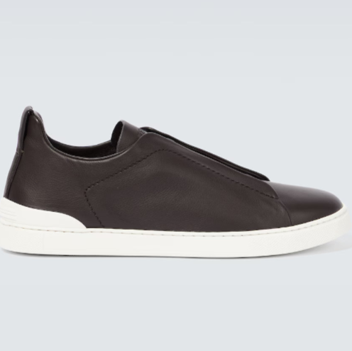 Zegna Brown Canvas Triple Stitch Leather