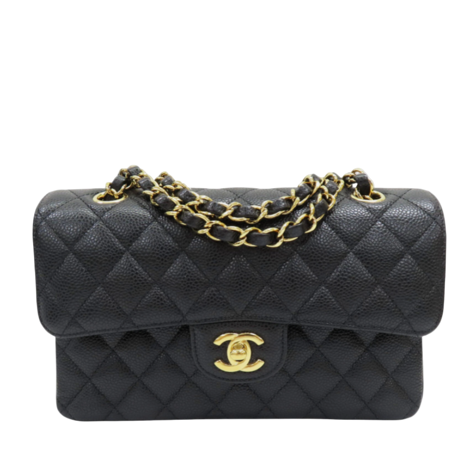 CHANEL Classic Flap Shoulder Handbag Black Quilted Grained Calfskin Leather